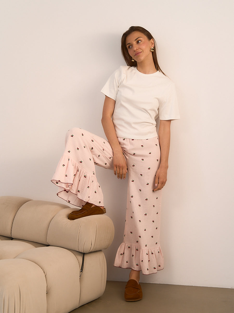 Spodnie z falbaną Cherry Pink
