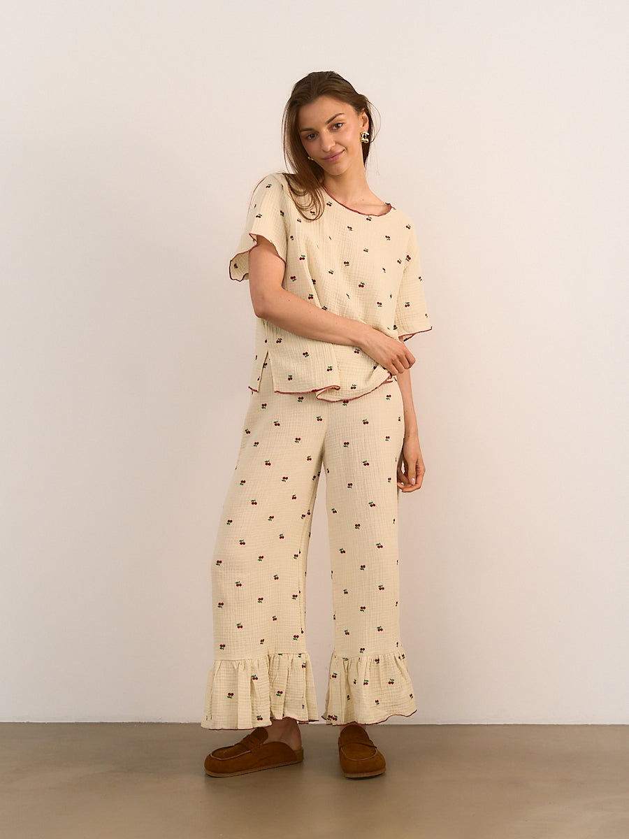 Spodnie z falbaną Cherry Beige